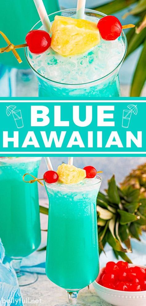 Blue Hawaiian Drink Recipe, Blue Hawaii Drink, Blue Hawaiian Drink, Blue Hawaiian Cocktail, Blue Hawaii Cocktail, Cocktails Made With Rum, Blue Hawaiian Punch, Hawaiian Drinks, Hawaiian Cocktails