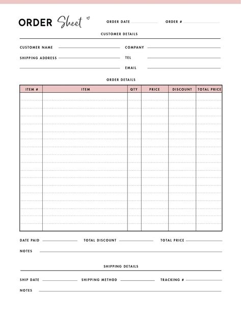 Work Order Form Free Printable, Order Spreadsheet Free Printable, Order Form Printable Free, Invoice For Small Business, Order Forms For Small Business, Free Order Form Template, Small Business Sheets, Small Business Documents, Purchase Order Template Design