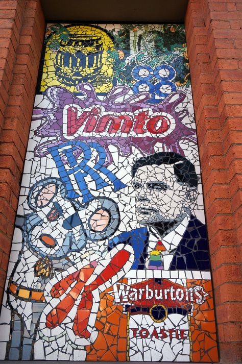 Manchester Landmarks, Manchester Northern Quarter, Manchester Street, City Streets Photography, Tile Artwork, Factory Records, Manchester Art, School Murals, Image Collage