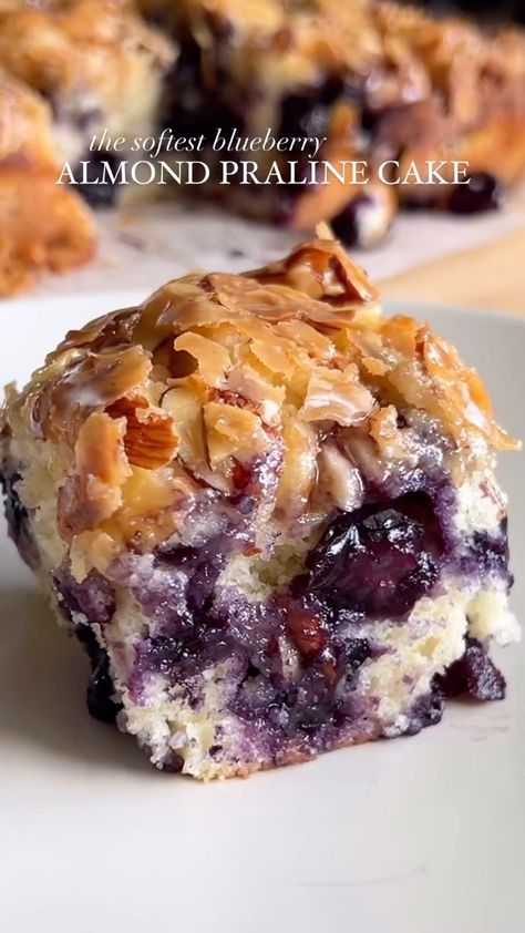 Tasty Tales Haven | Food Page | Say hello to decadence with our Blueberry Almond Praline Cake! Bursting with juicy blueberries and topped with a crunchy almond praline… | Instagram Blueberry Almond Praline Cake, Instagram Log, Blueberry Upside Down Cake, Almond Praline, Blueberry Desserts Recipes, Flavored Butters, Banana Pudding Desserts, Praline Cake, Handheld Mixer