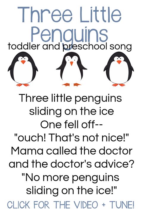 Penguins Theme Preschool, Preschool Color Activities Circle Time, Winter Flannel Board Stories, Penguin Songs For Toddlers, 5 Little Penguins Song, Winter Circle Time Songs, Penguin Facts Preschool, Winter Felt Stories, Penguin Songs For Preschool