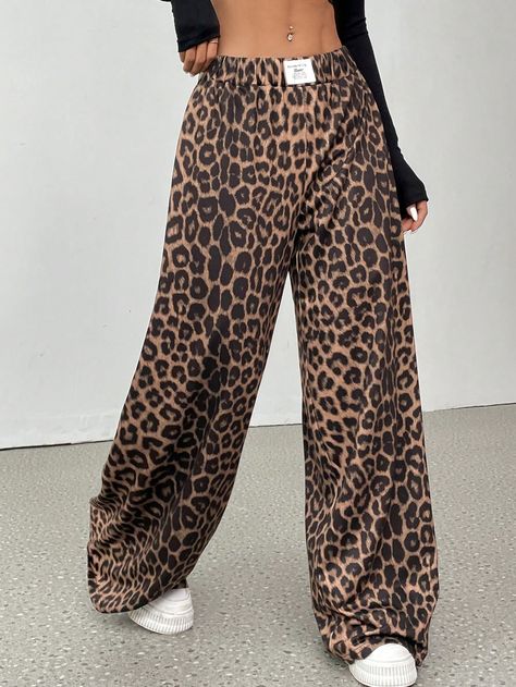 Women Leopard Print Casual Lounge Pants Brown    Knitted Fabric Leopard Print,Letter,Textured Pattern Straight Leg Medium Stretch  Women Clothing, size features are:Bust: ,Length: ,Sleeve Length: Cheetah Print Pants, Women Sweatpants, Lounge Pants Womens, Leopard Print Pants, Leopard Pants, Leopard Print Leggings, Pantalon Large, Petite Women, Printed Pants