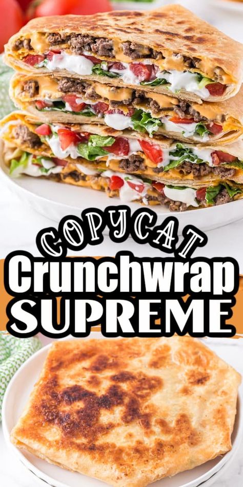 Ground Beef Recipes For Blackstone, Crunchy Wrap Taco Bell, Copycat Crunchwrap Supreme, Blackstone Crunchwrap Supreme, Taco Bell Crunch Wrap Supreme Copycat, Hamburger Crunch Wrap, Tortilla Shells What To Make With, Blackstone Ground Beef Recipes, Crunchy Quesadilla