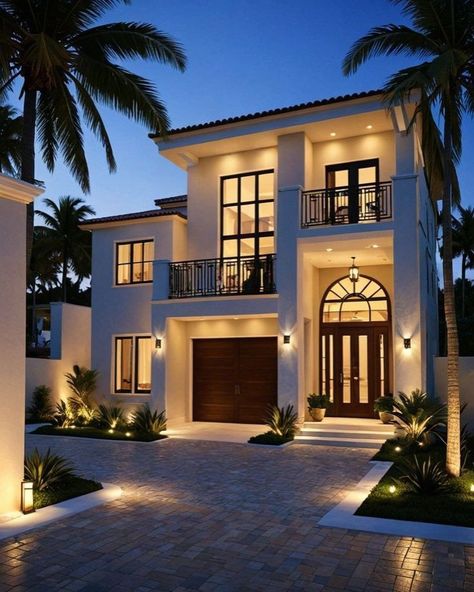 Nice Houses Dream Homes, La Houses Exterior, Island House Exterior, Modern Spanish Farmhouse, Florida Homes Exterior, House Structure Design, Echo Show, House Facade, Dream Life House