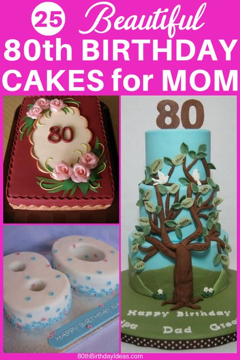 80th Birthday Cakes for Mom - Looking for 80th birthday cake ideas for your mother's party?  Get inspired with these clever 80th birthday cakes!  See both easy homemade cakes as well as professionally designed over-the-top birthday cakes!  #80thBirthdayIdeas.com #birthdaycakes #80thBirthday Cake Ideas For 80th Birthday, Decorations For 80th Birthday Party, 80th Birthday Cake For Women Mom, 80 Th Birthday Cakes For Women, Birthday Cake For 80 Year Old Women, Cake For 80th Birthday Women, Cake For 85 Year Old Woman, Birthday Cake For 85 Year Old Woman, Birthday Cake 80th Women