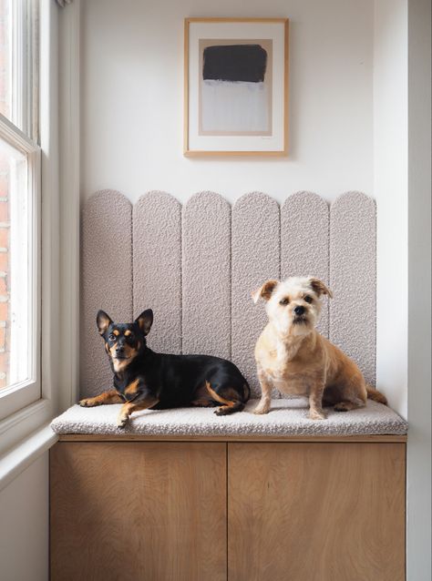 DIY upholstered alcove bench that doubles up as a storage cupboard. Upholstered Seating Bench, Bench Seating Kitchen Diy, Scalloped Sofa, Diy Bench Seat With Storage, Diy Banquette Seating With Storage, Alcove Bench, Dining Storage Bench, Built In Storage Bench, Entryway Alcove