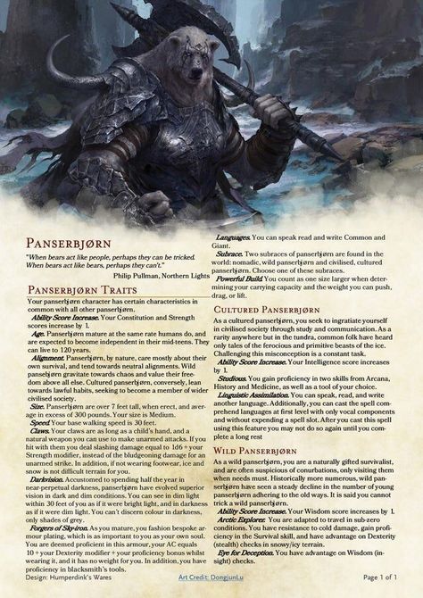 Ketra (Panserbjorn) Dnd 5e Races, Dungeons And Dragons Rules, Dungeons And Dragons Races, D D Races, Dnd Stories, Dungeon Master's Guide, Dnd Races, Dnd Classes, Dungeons And Dragons 5e