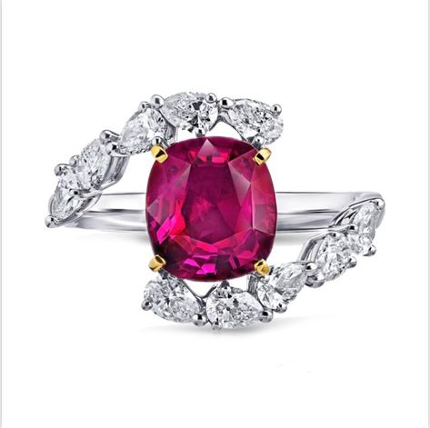 JewelryConnoisseur by Rapaport on Instagram: “[Bridal jewelry series: The Big Three for an engagement ring]  But what about durability? Lifestyle is increasingly a factor that…” Luxury Red Cushion Cut Ruby Ring, Antique Ruby Ring, Colored Diamond Rings, Ruby Diamond Rings, Platinum Diamond Rings, Contemporary Ring, Gold Ring Sets, Red Gemstones, 18k Gold Ring