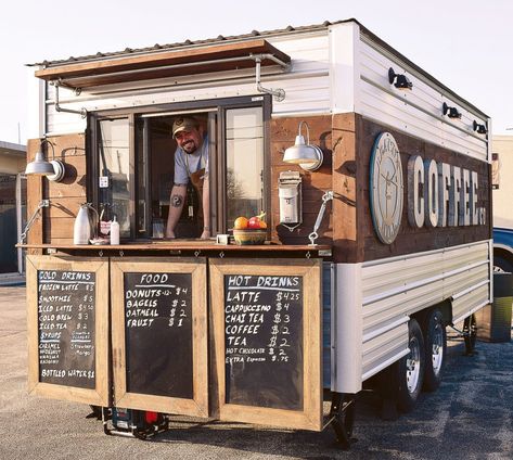 Coffee Trailer Ideas, Coffee Truck Ideas, Coffee Camper, Coffee Bus, Mobile Coffee Bar, Mobile Bakery, Foodtrucks Ideas, Mobile Coffee Cart, Drive Thru Coffee