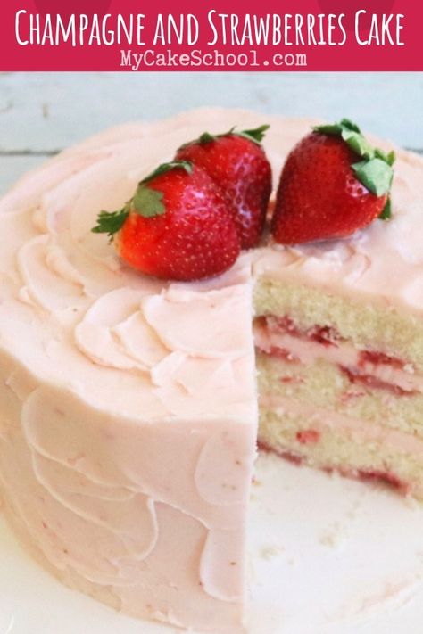 Champagne Chantilly Cake, Strawberry Caramel Cake, Champagne And Strawberry Cake, Strawberry Champagne Cake Recipe, Strawberry Champagne Pound Cake, Champagne Strawberry Cake, Strawberry And Champagne Cake, Best Cake Recipes Ever, Strawberry Wedding Cake Recipe