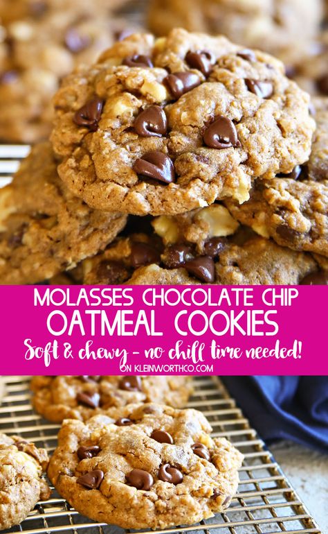 Molasses Oatmeal, Soft Chewy Oatmeal Cookies, Chewy Oatmeal Cookie, Chewy Oatmeal Cookies Recipe, Chocolatechip Cookies, Molasses Recipes, Oatmeal Cookie Recipe, Chocolate Chip Oatmeal Cookies, Oatmeal Chocolate Chip Cookie Recipe