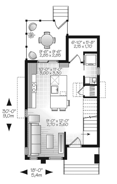 House With Attic, Tiny House Big Living, Narrow House Plans, Narrow Lot House, Housing Development, Small House Floor Plans, Attic Bedrooms, Narrow House, House Plans And More