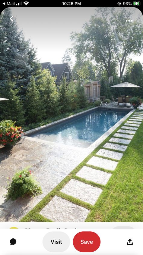 Inground Small Pool Ideas, Small Pool With Spa Designs, Backyard Small Pool Designs, Backyard Pool Garden, Lap Pools Backyard Small Yards, 16x32 Inground Pool, Small Backyard With Pool Ideas, Small Rectangle Pool, Side Yard Pool