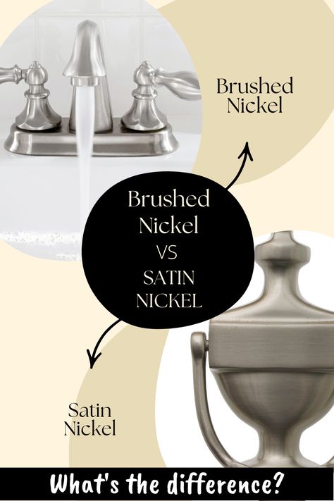 Brushed Nickel vs Satin Nickel: Differences Explained Nickel is a popular metal because it is bright, strong, and affordable. Nickel comes in brushed and satin finishes, but what is the difference? Brushed Nickel Vs Satin Nickel Hardware, Brushed Nickel Faucet With Black Hardware, Satin Nickel Bathroom Fixtures, Brushed Nickel Fixtures, Brushed Nickel Kitchen, Polished Nickel Hardware, Brushed Nickel Faucet, Cabinetry Hardware, Brushed Nickel Bathroom