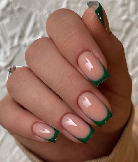 Emerald French Tip Nails Square, Emerald Nails, Green Acrylic Nails, Work Nails, Blush Nails, Classy Acrylic Nails, Short Square Acrylic Nails, Short Acrylic, Short Nail