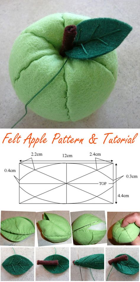 Felt Fruit Apple Pattern & Tutorial Stuffed Fabric Apple Pattern, Diy Felt Apple, Apple Felt Pattern, Fabric Apple Pattern Free, Felt Apple Tree, Fabric Apples Pattern, Apple Sewing Pattern, Fruit Sewing Pattern, Felt Fruit Pattern Templates