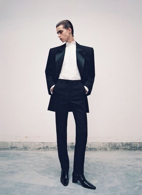 Saint Laurent Menswear 2023, Ysl Menswear, Saint Laurent Menswear, 1990 Style, Xo Kitty, Yves Saint Laurent Men, Tuxedo Pants, Pleated Shirt, Vintage Suits