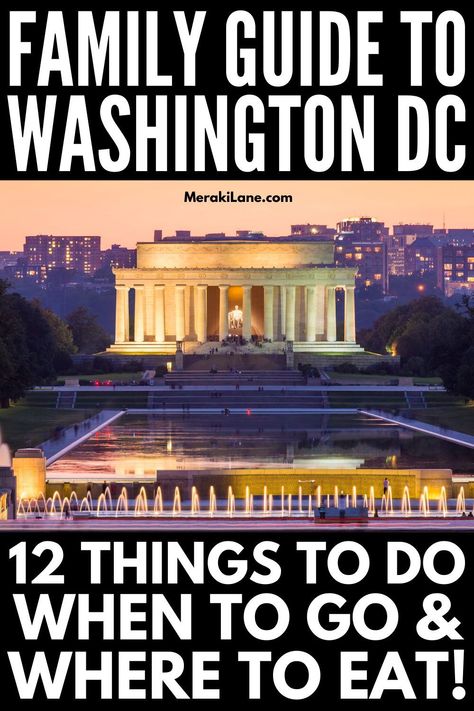 12 Things To Do with Kids in Washington D.C. | If you're traveling with your family to Washington DC, make sure to bookmark this post! It includes tons of helpful travel tips - when to go, what to pack, the best kid-friendly hotels, and our favorite restaurants with kids menu options even your picky eater will love. We've also included a list of fun family-friendly activities you can enjoy in summer, fall, winter, and spring, with lots of free and budget-friendly options to choose from! Family Trip To Washington Dc, Washington Dc Trip With Kids, Dc For Kids, Washington Dc Food Bucket Lists, Dc With Teens, Washington Dc Packing List, Dc With Kids, Washington Dc With Kids, Washington Dc Vacation