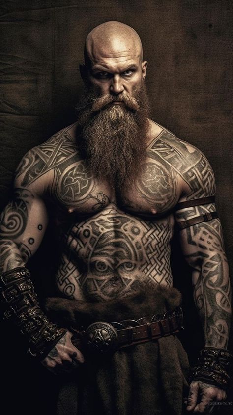 Bald Viking Warrior, Bald Warrior, Tattoos And Beards, Vikings Halloween, Arte Viking, Celtic Warrior, Viking Character, Old Warrior, Mens Hairstyles With Beard