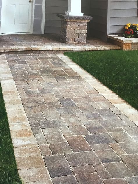 Paver Walkway Patterns, Rumblestone Pavers, Cobble Stone Pavers, Dublin Cobble Pavers, Belgard Pavers, Circular Patio, Wood Walkway, Diy Patio Pavers, Paver Designs