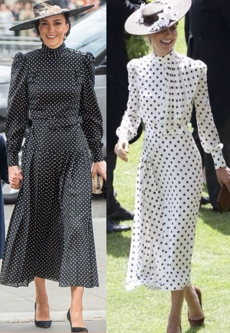 Kate Middleton Polka Dot Dress, Black And White Gowns, Kate Middleton Style Dresses, Black And White Gown, Looks Kate Middleton, Kate Middleton Dress, Gala Gown, Queen Kate, Kate Middleton Outfits