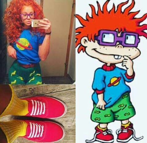 Chucky from the rugtats halloween costume                                                                                                                                                     Mais Rugrats Costume, Chuckie Rugrats, Pun Costumes, Cartoon Halloween Costumes, Punny Halloween Costumes, Halloween Costume Puns, 90s Halloween Costumes, Halloween Costumes Ideas, Halloween Coustumes