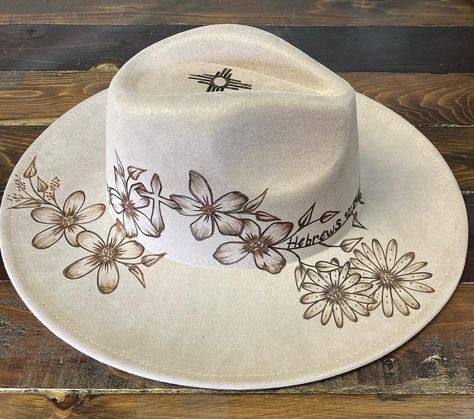 Hot off the burner! 🔥What a perfect verse for matching mother daughter hats! ”and let us consider one another to provoke unto love and good works;“ Hebrews‬ ‭10‬:‭24‬ ‭ Burn Hats, Cowboy Hat Crafts, White Fedora Hat, Cowboy Hat Design, White Fedora, Hat Burning, Custom Cowboy Hats, Custom Made Hats, Country Hats