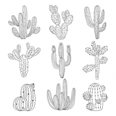 Free Vector | Hand drawn cactus outline illustration Cactus Drawings Simple, Desert Outline Tattoo, Cactus Drawing Tattoo, Cactus Outline Drawing, Fineline Cactus Tattoo, Cactus Sketch Simple, Cactus Tattoo Fineline, Saguaro Cactus Drawing, Cactus Drawing Simple