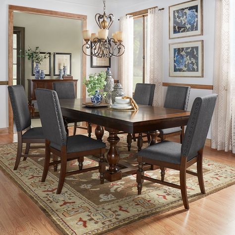 Flatiron Baluster Extending Dining Set by iNSPIRE Q Classic (7-piece set with Dark Grey Linen chairs), Size 7-Piece Sets Classic Dining Room Furniture, Traditional Dining Set, Classic Dining Room, Dining Room Seating, Dining Furniture Sets, Chichester, Plywood Furniture, Dining Room Set, World Of Interiors