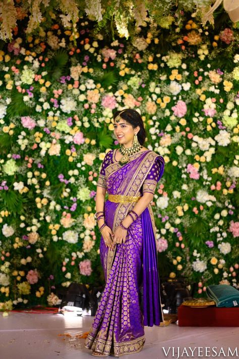 Photo of Saree ideas for engagement Wedding Sarees South Indian Latest, Purple Pattu Saree, Pelli Sarees, Hyderabad Wedding, South Indian Saree, Ideas For Engagement, Saree Styling, Engagement Saree, Reception Saree