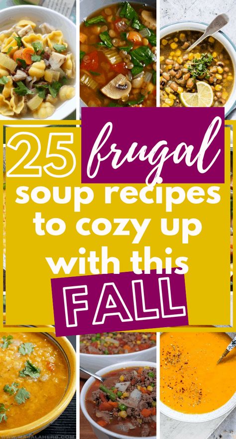 Are you looking for some frugal soup recipes to help keep your grocery budget in check this Fall? If so, these 25 frugal soups won’t disappoint at all! #frugalmeals #frugaldinner #frugarecipes #frugalfall #fall #soups #cheapmeals #budgetmeals #groceries #budget Creamy Spinach Soup, Indian Lentil Soup, Groceries Budget, Vegetarian Chili Easy, Vegan Potato Soup, Lentil Vegetable Soup, Soups Recipes, Cheap Meal, Cheap Food