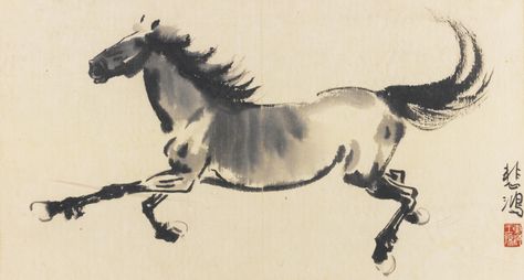 Xu Beihong 1895-1953 GALLOPING HORSE signed Beihong, with one seal of the… Xu Beihong, Chinese School, Galloping Horse, Chinese Paintings, Horse Sign, Brush Painting, Running Horses, Modern Chinese, China Art