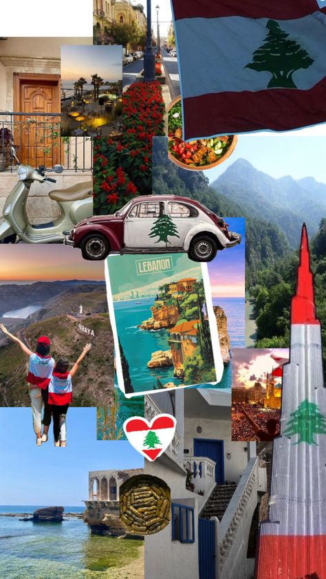 #aesthetic #collage #country #Lebanon #Lebanesefood #grapeleaves #flag #Lebanesesalad Lebanon Flag Aesthetic, Lebanese Salad, Arab Vibes, Lebanon Flag, Traveling Adventure, Lebanese Recipes, Dream Places, Travel Scrapbook, Aesthetic Collage