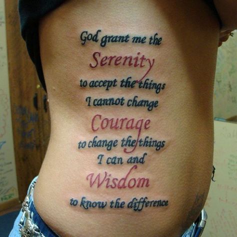 Tattoo For Female, Serenity Prayer Tattoo Design, Serenity Prayer Tattoo, Pray Tattoo, Serenity Tattoo, Wisdom Tattoo, Prayer Tattoo, Courage Tattoos, Hook Tattoos