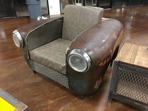 Furniture Made Out Of Car Parts, Car Parts Furniture, Car Part Furniture Automotive Decor, Vintage Car Furniture, Old Car Room Decor, Automobile Furniture Unique, Old Car Parts, Car Parts Decor, Car Part Art