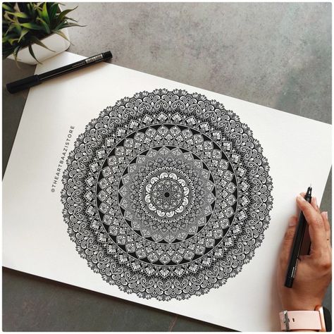 Mandala Art A4 Mandala Art, Mandala Art With Measurements, A4 Size Mandala Art, Mandala Art On A3 Sheet, Mandala Artwork With Quotes, Sheet Drawing, Art Learning, Fineliner Pens, Learning Materials