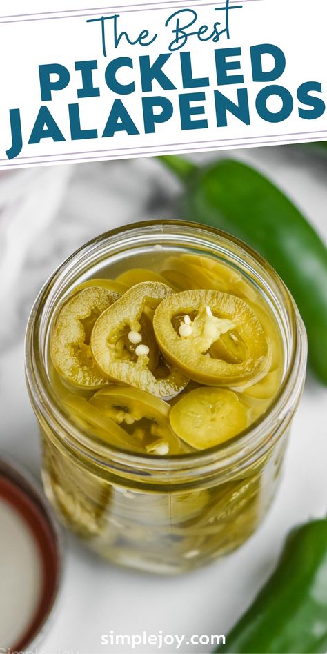 This Pickled Jalapeño recipe is a fast and easy condiment that you will love having in your refrigerator. Refrigerator Pickled Jalapenos Recipe, How To Make Pickled Jalapeno Peppers, Canning Jalapeno Peppers Easy, Jalapeno Jarred, Hot Pickled Jalapenos, Brine For Jalapenos, Nacho Jalapeno Recipe, Canned Pickled Jalapenos Canning Recipes, Pickles Jalapenos Recipe Canned