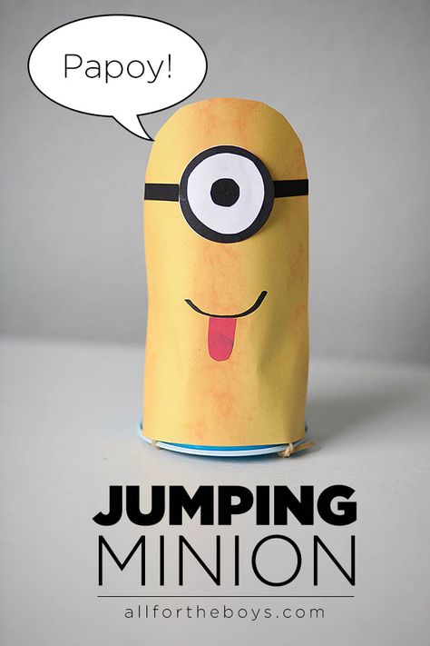 Jumping Minion — All for the Boys Despicable Me Crafts, Minion Craft, Minion Toy, Paper Cup Crafts, Best Kids Watches, Hallowen Ideas, Minion Party, Cup Crafts, Crafts For Boys