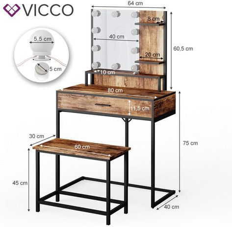 Iron Dressing Table Design, Luxury Makeup Room, Metal Dressing Table, Esthetician Room Decor, Furniture Dressing Table, Welded Furniture, Table Dressing, Loft Stil, Dressing Table Design