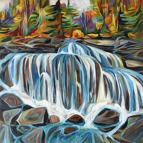 Abstract Waterfall Painting, Painting Of Waterfall, Julia Veenstra, Waterfalls Painting, Waterfall Acrylic Painting, Painted Waterfall, Abstract Waterfall, Falling Into You, Waterfall Painting