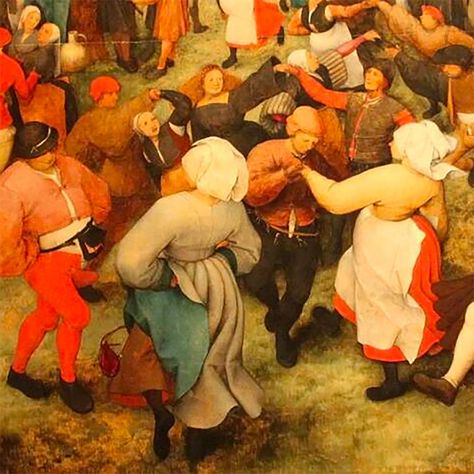 Painting of the dancing plague of 1518 Hunters In The Snow, Middle Ages Clothing, Bruegel The Elder, Pieter Bruegel The Elder, Pieter Bruegel, Jan Van Eyck, Detroit Institute Of Arts, Late Middle Ages, Albrecht Durer