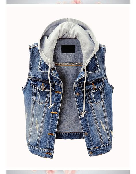 ZLSLZ Womens Vintage Distressed Sleeveless Sleeveless Jean Jackets, Denim Jacket With Hoodie, Jacket With Hoodie, Jean Jacket Vest, Denim Hoodie, Hooded Denim Jacket, Denim Shirt Men, Jean Jacket Women, Jean Vest