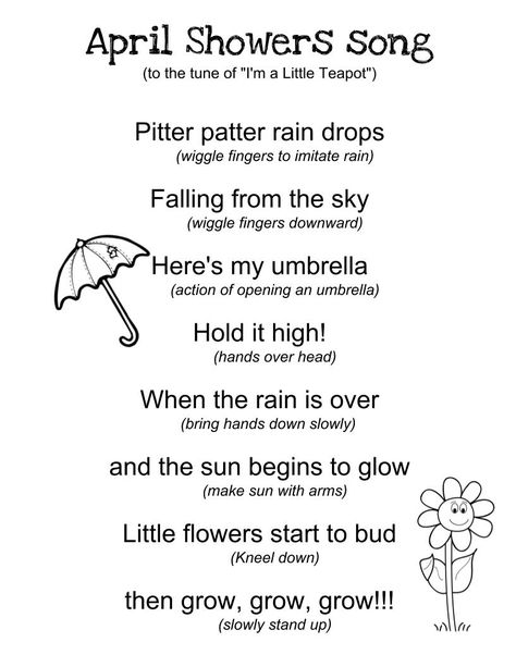 April Showers Song April Showers Activities, Jean Flowers, April Lesson Plans, April Preschool, Preschool Weather, Spring Lessons, Craft For Toddlers, Circle Time Songs, Weather Art