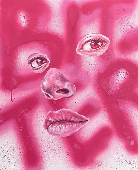 Monochromatic Pink Painting, Pink R&b Aesthetic, Spray Painting Ideas, Collage Painting Canvas, Pink Art Painting, Pink Acrylic Painting, Face Art Painting, Monochromatic Painting, Best Spray Paint