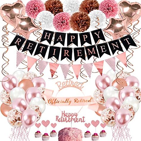 Rose Gold Retirement Birthday Decorations, 63 Pcs Retirement Party Decorations for Women Happy Retirement Banner Hanging Swirls Foil Balloon Cake Toppers Retired Sash Retirement Party Supplies Retirement Party Decorations For Women, Happy Retirement Decorations, Happy Retirement Banner, Retirement Banner, Retirement Decorations, Rose Gold Party Decor, Retirement Party Decorations, Party Stand, Rose Gold Party