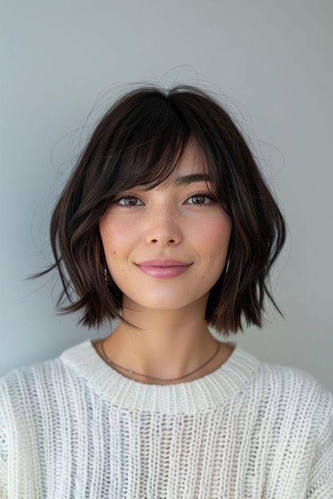 Explore 13 bob cuts that can make thick hair feel incredibly light, offering stylish, manageable looks for every day. Bob Cuts, Thick Hair, Short Hair, Bangs, A Woman, Hairstyles, Hair, White