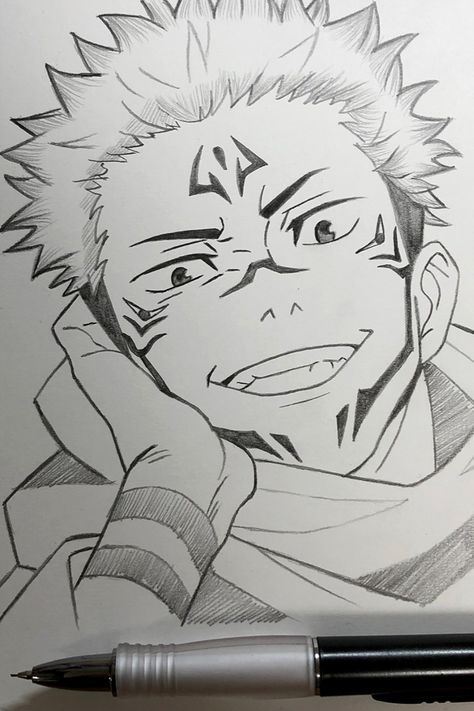 Anime Drawing Sukuna, Sukuna Sketch Pencil, Sukuna Drawing Art, Jujutsu Kaisen Sukuna Drawing, Anime Sketchbook Ideas, Sukuna Drawing Sketch, Drawing Sukuna, Sukuna Sketch, Jujutsu Kaisen Drawing