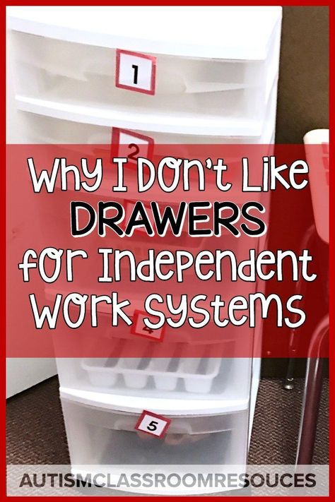 I know that lots of teachers use drawers for independent work systems and sometimes they work fine. I've found them limiting in teaching students in special education to work independently. I'm sharing why in this post. Structured Work Systems, Special Education Organization, Independent Work Stations, Life Skills Curriculum, Student Skills, Life Skills Classroom, Self Contained Classroom, Work System, Teaching Special Education