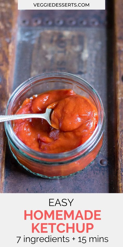 Make this tasty homemade tomato ketchup recipe in only 15 minutes with store cupboard ingredients (and no refined sugar!). You can use fresh or canned tomatoes.  "I didn’t realise just how quick and easy was to make your own ketchup. It was really easy and the kids loved it." - Kirsty "I've never thought about making my own ketchup until I saw this on Facebook and it was really easy." - Hannah Healthy Ketchup Recipe, Sugar Free Ketchup Recipe, Homemade Tomato Ketchup, Tomato Ketchup Recipe, Homemade Ketchup Recipes, Canned Plums, Sugar Free Ketchup, Ketchup Recipe, Store Cupboard