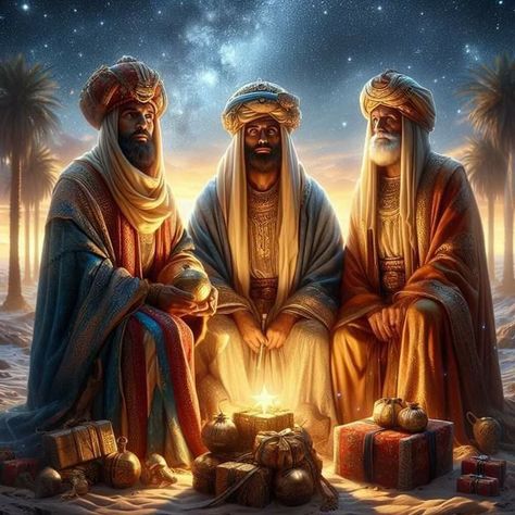 Religious Christmas Images, Good Night Christmas, Dark Fairy Aesthetic, Jesus Christmas Decorations, Bible Heroes, Three Kings Day, The Three Kings, Christian Illustration, Jesus Birth